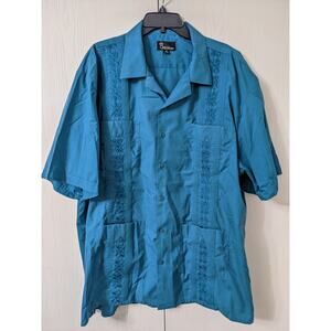 Omega Fashion Men's Short Sleeve Green Button Down Embroidered Shirt Size 3XL